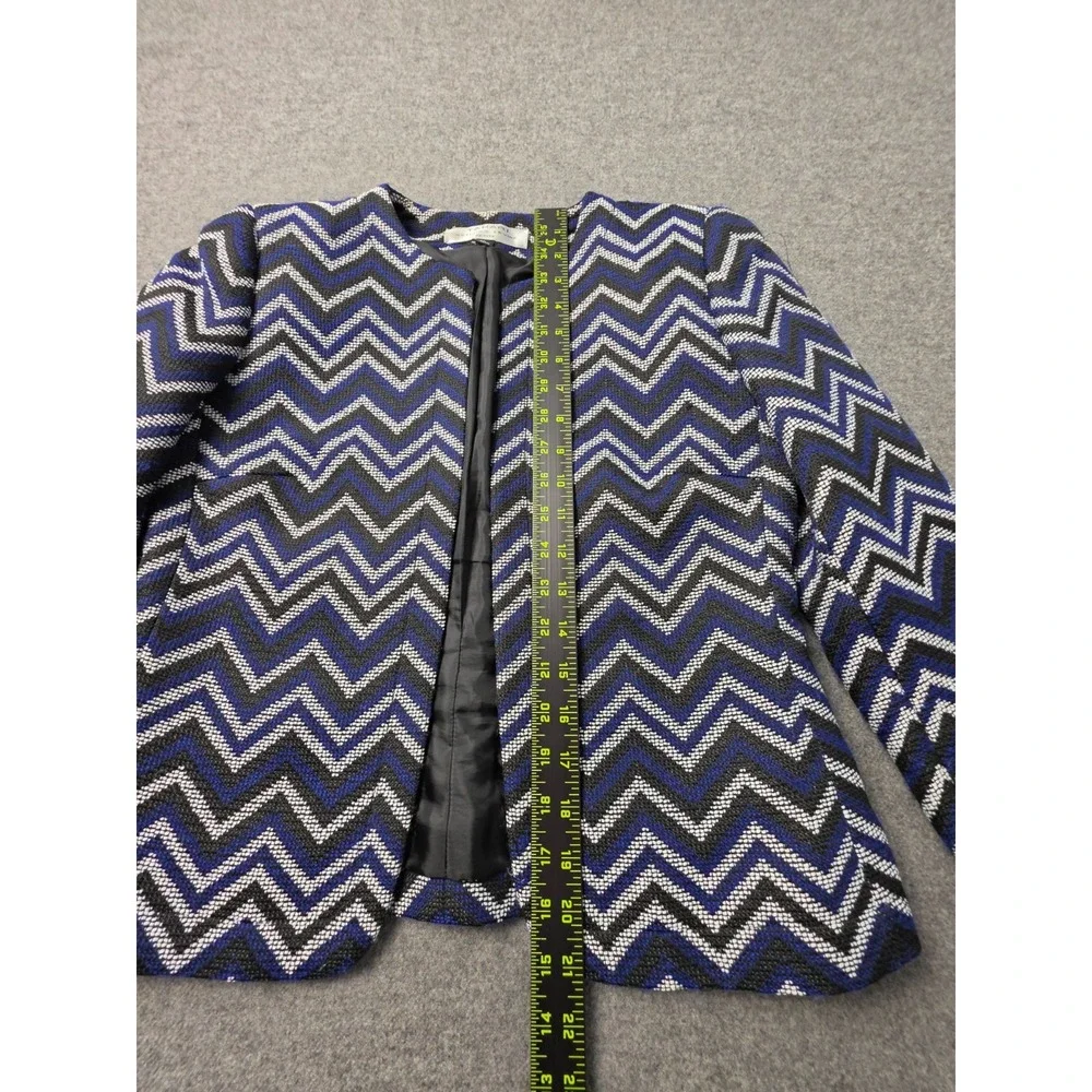 Tahari Arthur S. Levine Blazer Jacket Womens 2P Blue Black Chevron Open Front